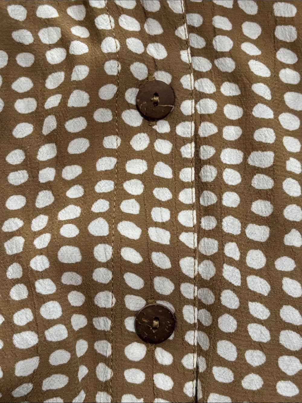 Rip Curl Tan and White Polka Dot Button-Front Dress - Picture 5 of 7